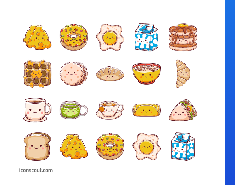 Kawai Breakfast Icon Pack Colored Outline Food Drink Icons Svg