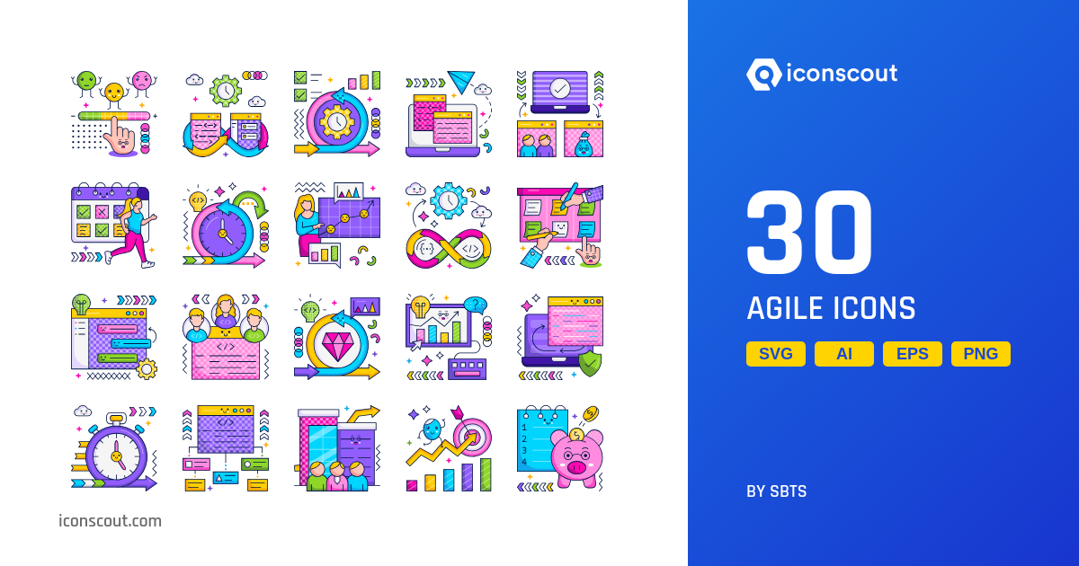 Agile Icon Pack - 30 Colored Outline Design & Development Icons | SVG