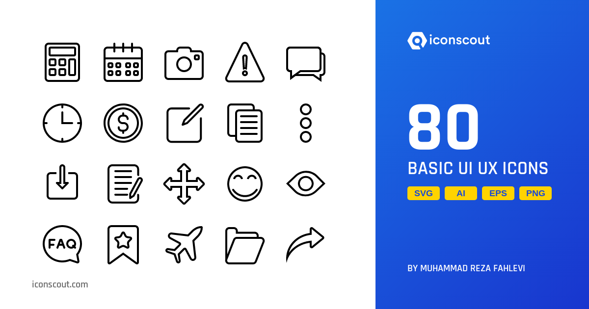 Download Basic UI UX Icon pack Available in SVG, PNG & Icon Fonts