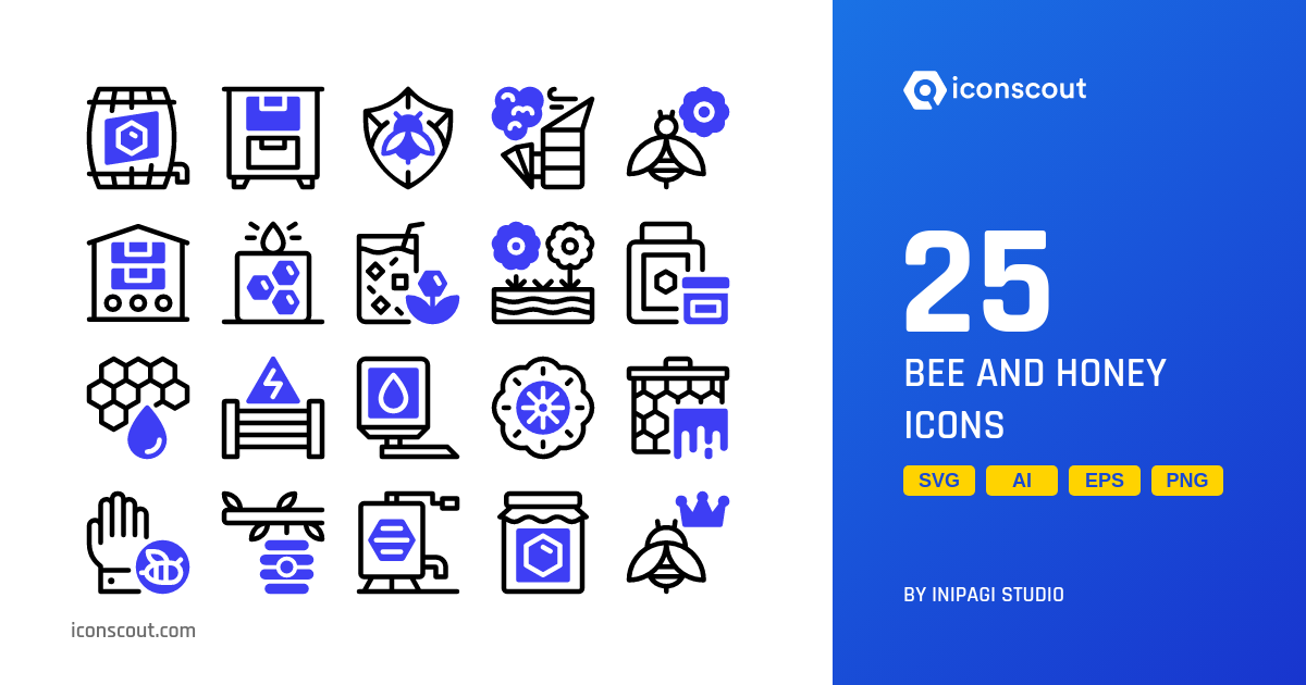 Bee And Honey Icon Pack - 25 Line Agriculture Icons | SVG, PNG, ICO ...