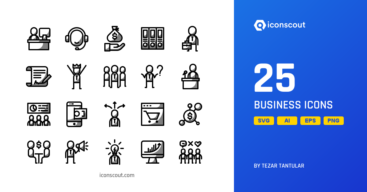 Business Icon Pack - 25 Colored Outline Business Icons | SVG, PNG, ICO ...