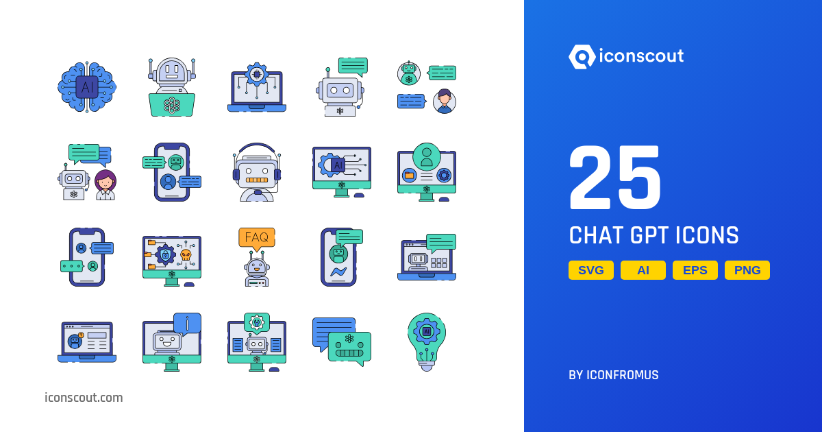 Chat GPT Icon Pack - 25 Colored Outline Science & Technology Icons