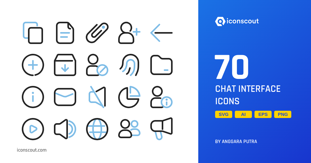 Chat Interface Icon Pack - 70 Dual Tone User Interface Icons | SVG, PNG ...