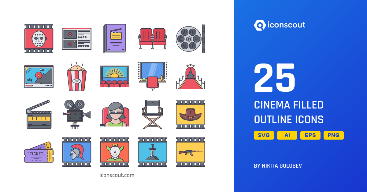 Cinema Filled Outline Icon Pack 25 Free Download Entertainment Icons