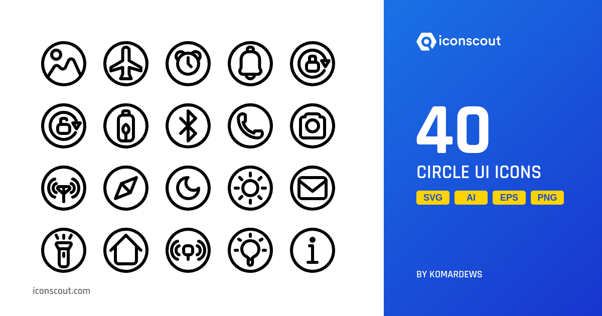 Circle UI Icon Pack - 40 Line User Interface Icons | SVG, PNG, ICO ...