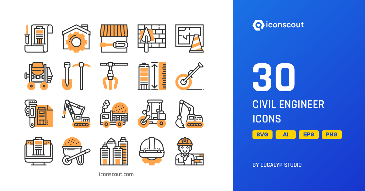 Civil Engineer Icon Pack - 30 Colored Outline Tools & Equipment Icons ...