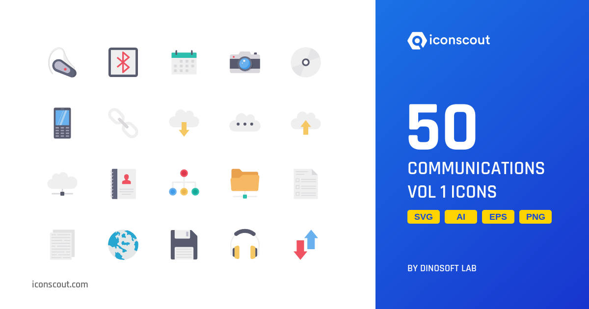 Communications Vol 1 Icon Pack - 50 Flat Network & Communication Icons ...