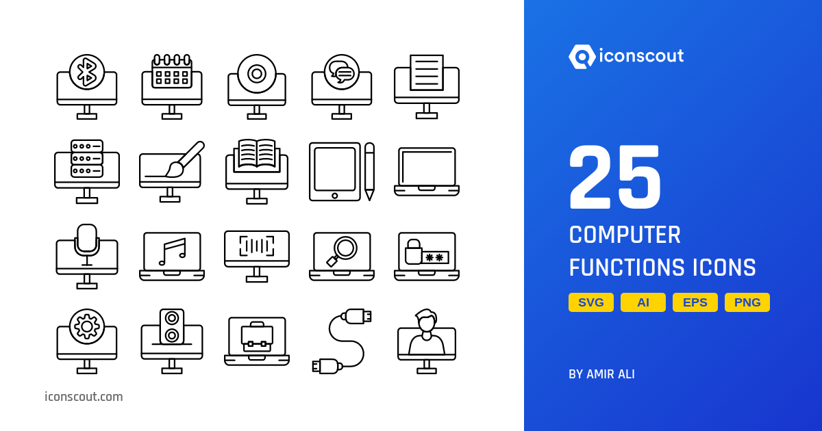 Computer Functions Icon Pack - 25 Line Science & Technology Icons | SVG ...