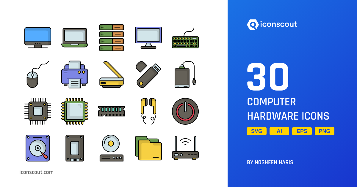 Computer Hardware Icon Pack 30 Colored Outline Miscellaneous Icons