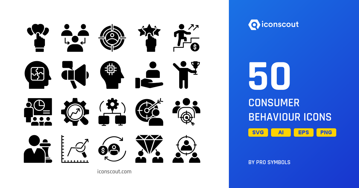 Consumer Behaviour Icon Pack - 50 Glyph Business Icons | SVG, PNG, ICO ...