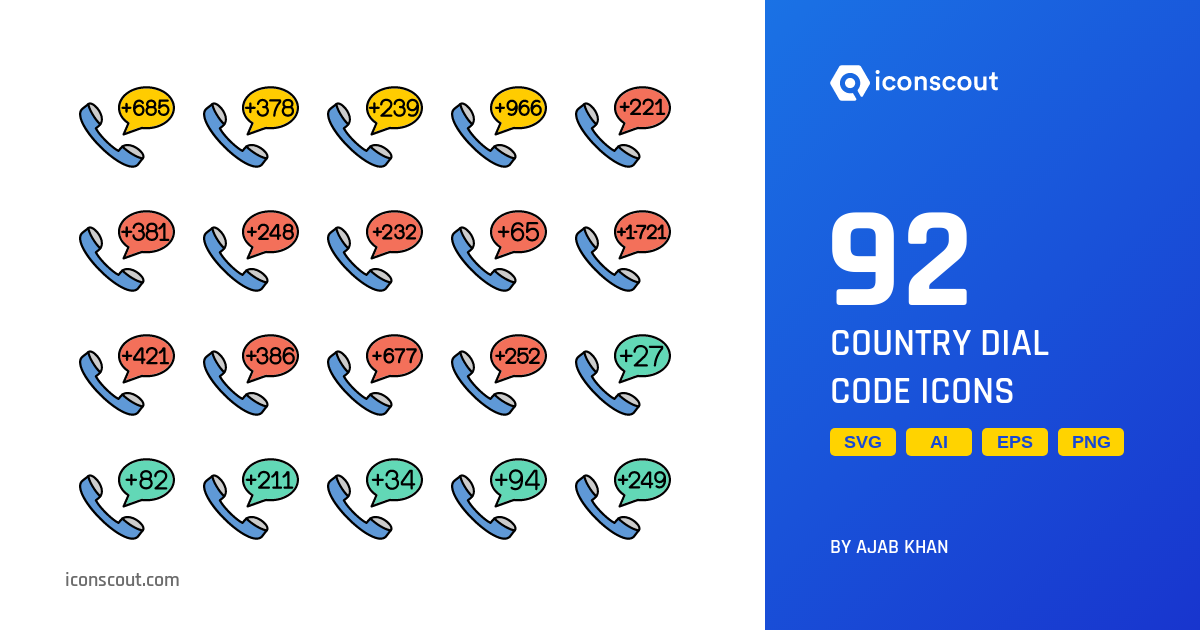Country Dial Code Icon Pack 92 Free Download Network & Communication