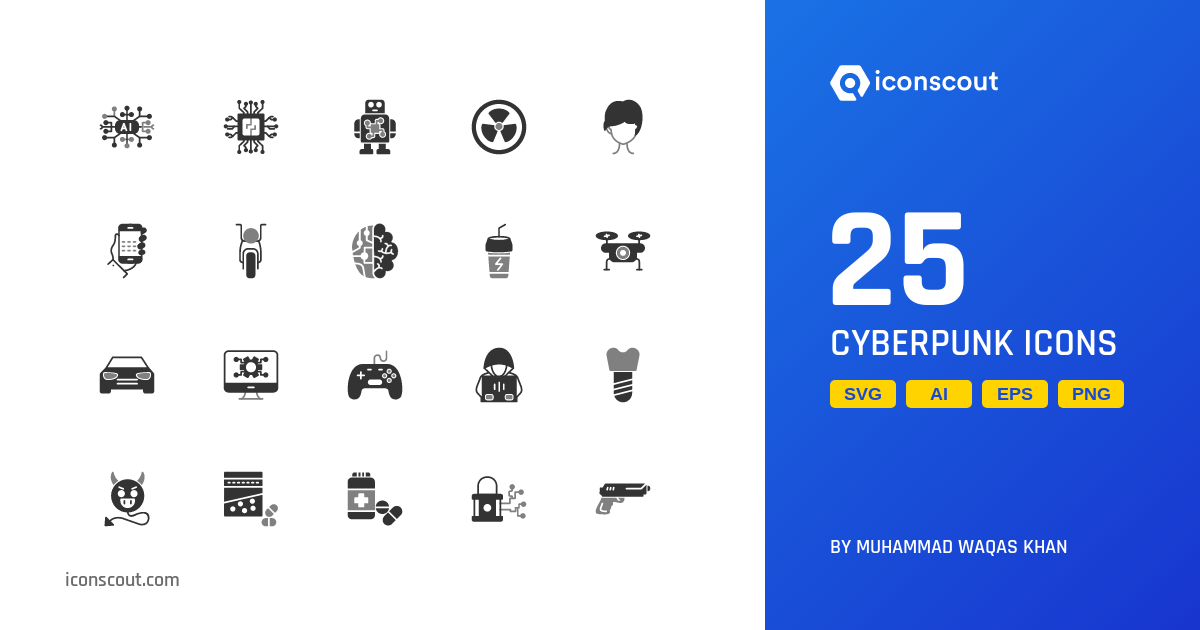 Cyberpunk Icon Pack - 25 Dual Tone Miscellaneous Icons | SVG, PNG, ICO ...
