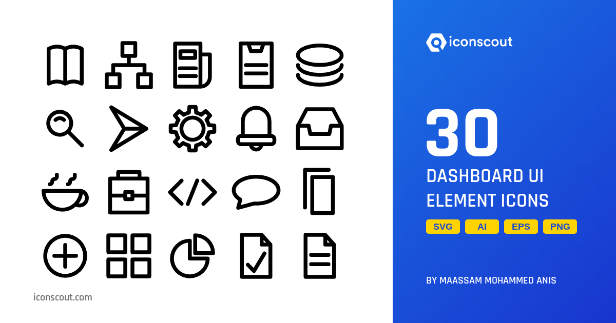Dashboard UI Element Icon Pack - 30 Line Business Icons | SVG, PNG, ICO ...
