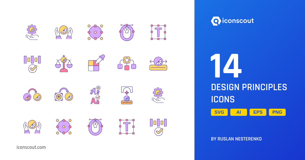 Design Principles Icon Pack - 14 Colored Outline Design & Development ...
