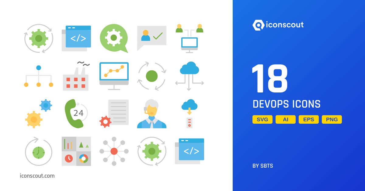 Devops Icon Pack - 18 Flat Design & Development Icons | SVG, PNG, ICO ...
