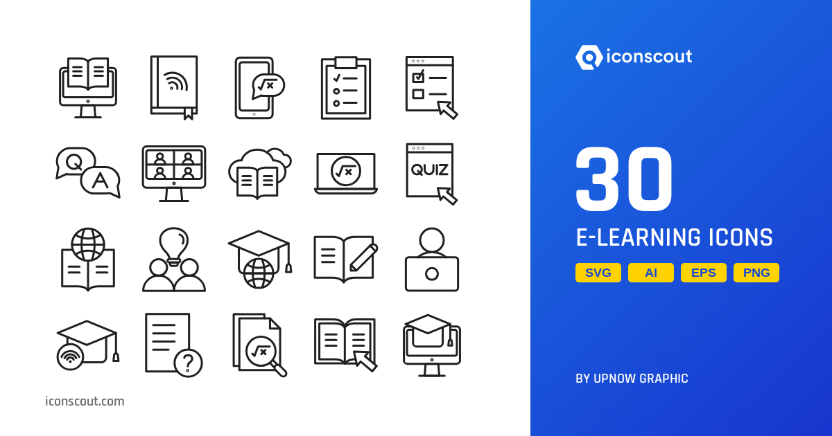 E-learning Icon Pack - 30 Line School & Education Icons | SVG, PNG, ICO ...