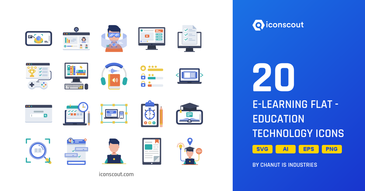 E-Learning Flat - Education Technology Icon Pack - 20 Free Download ...