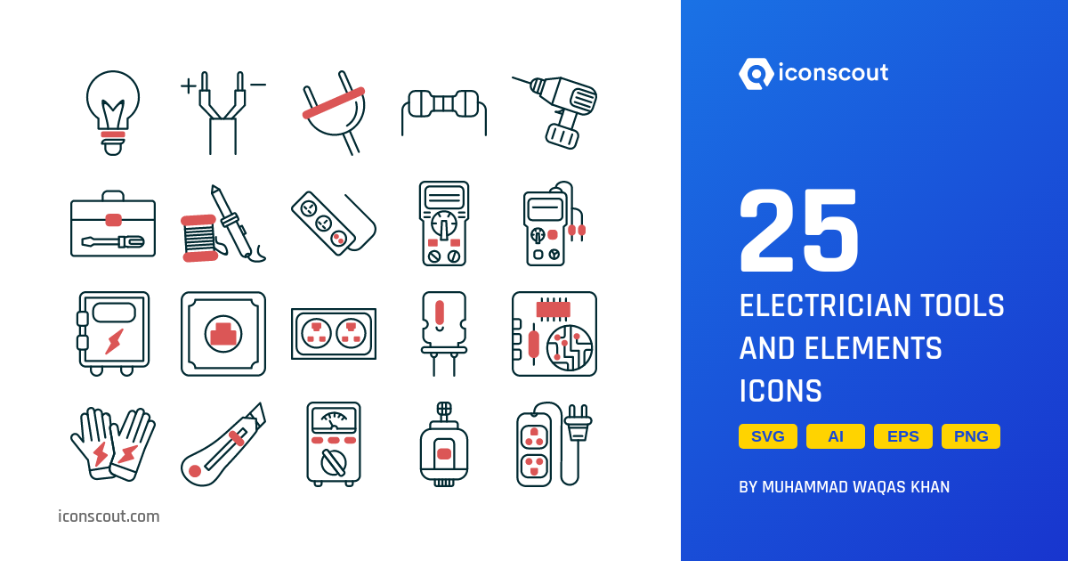 Download Electrician Tools And Elements Icon pack Available in SVG, PNG ...