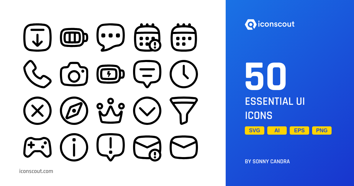 Essential UI Icon Pack - 50 Free Download User Interface Icons | IconScout