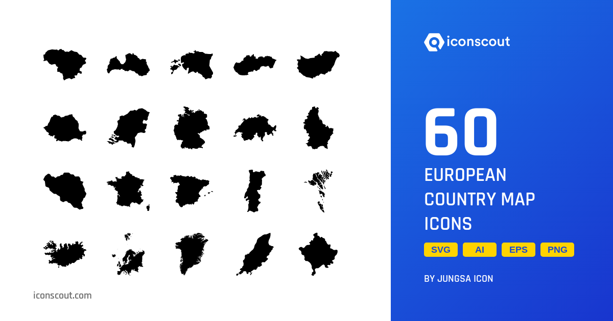 European Country Map Icon Pack - 60 Glyph Maps And Navigation Icons ...