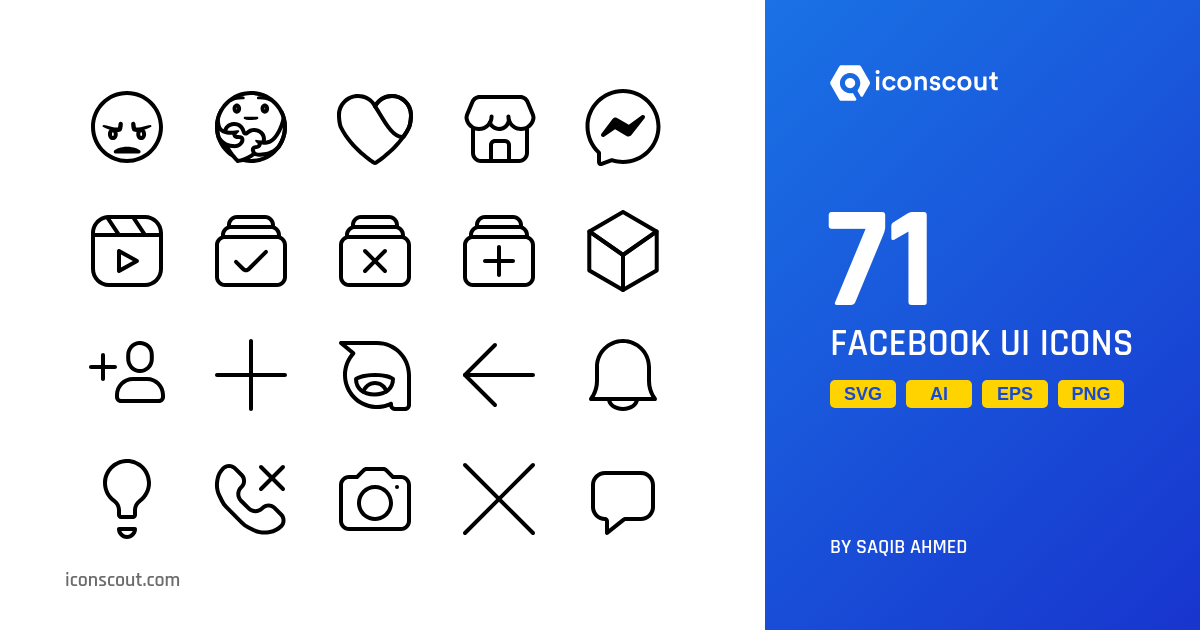 Facebook UI Icon Pack - 71 Line User Interface Icons | SVG, PNG, ICO ...