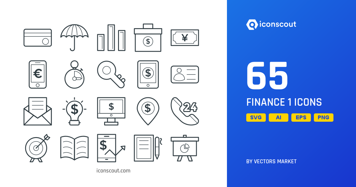 Finance 1 Icon Pack - 65 Line Business Icons | SVG, PNG, ICO Available