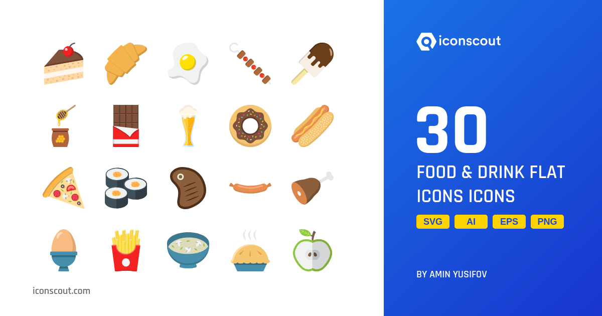 Food & Drink Flat Icons Icon Pack - 30 Free Download Food & Drink Icons