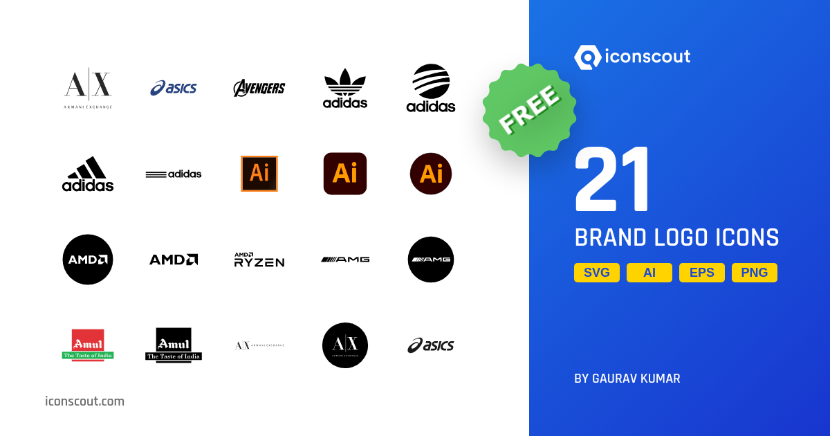 Free Brand Logo Icon Pack - 21 Flat Business Icons | SVG, PNG, ICO
