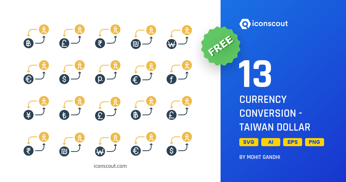 Download Currency Conversion Taiwan Dollar Icon pack Available in SVG