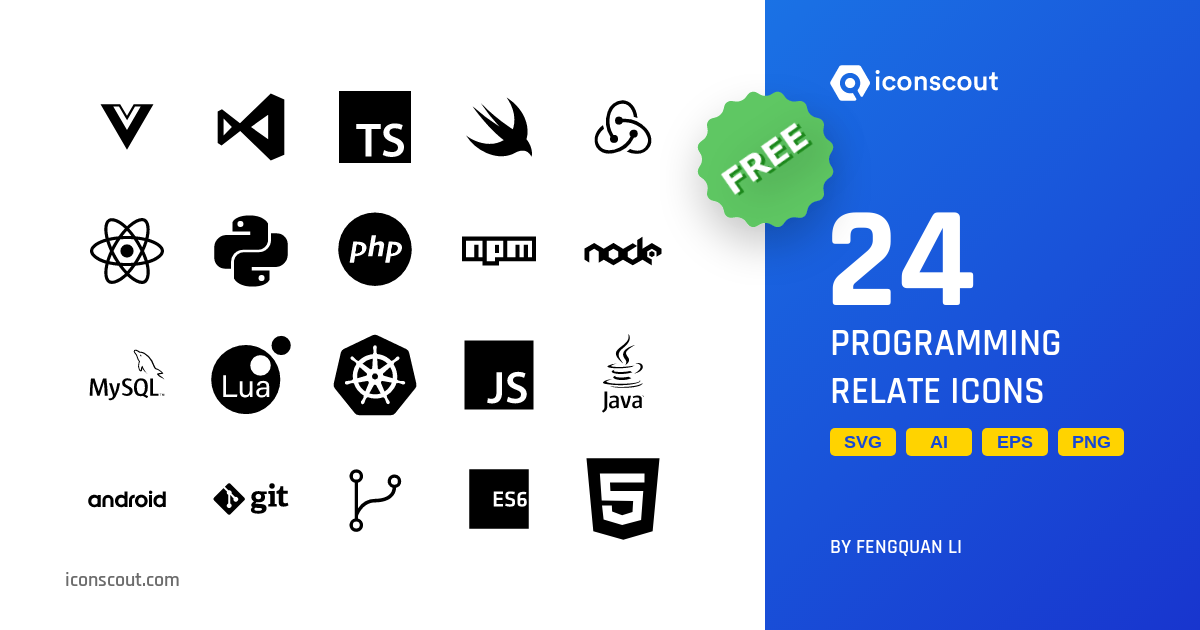 Free Programming Relate Icon Pack - 24 Flat Logos Icons | SVG, PNG, ICO ...