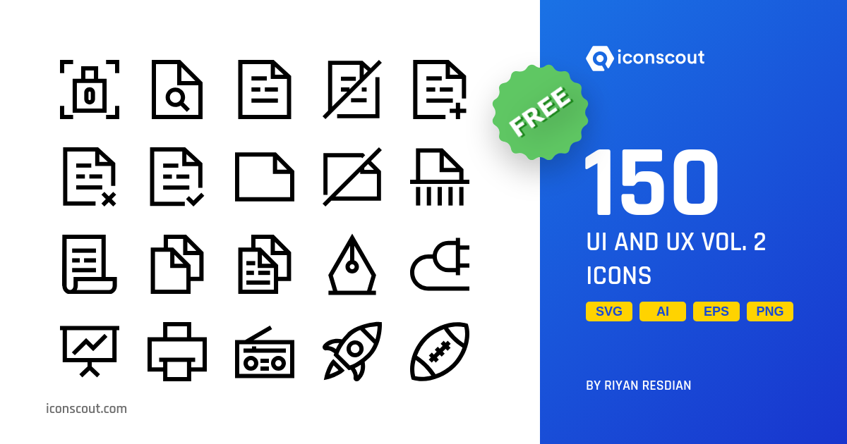 Free UI And UX Vol. 2 Icon Pack - 150 Line User Interface Icons | SVG ...
