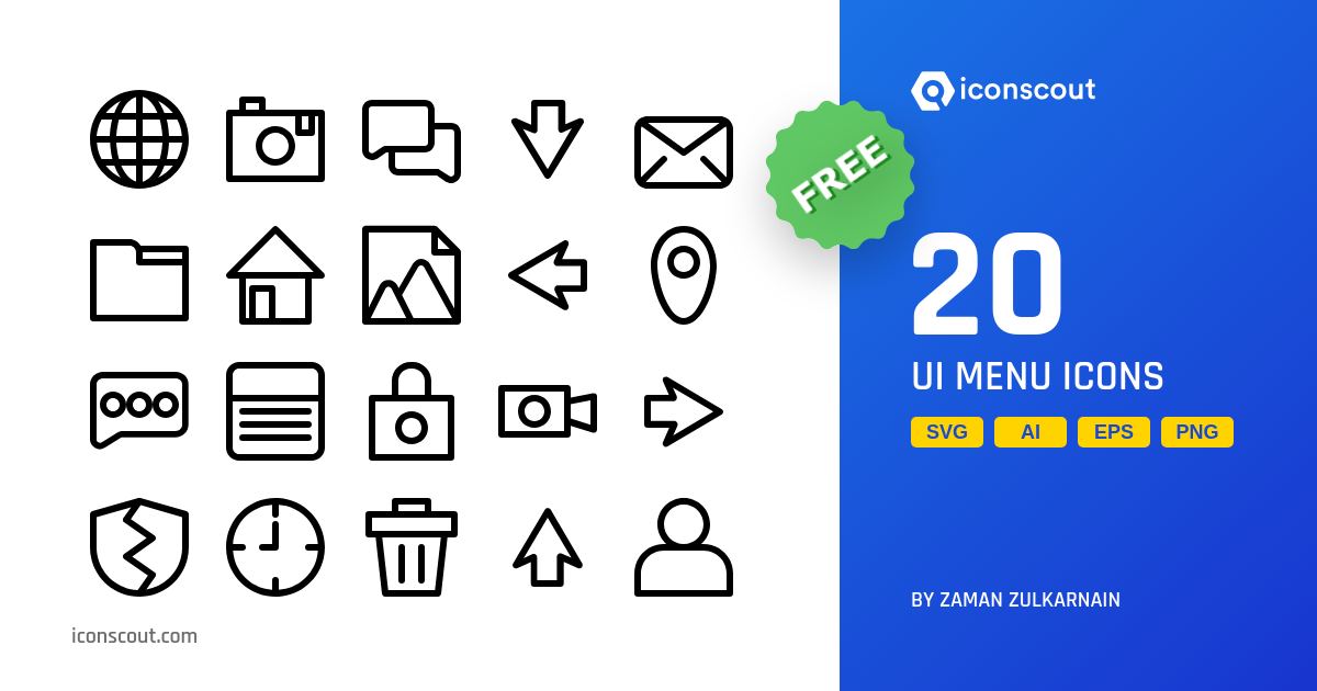 Free UI Menu Icon Pack - 20 Line User Interface Icons | SVG, PNG, ICO ...