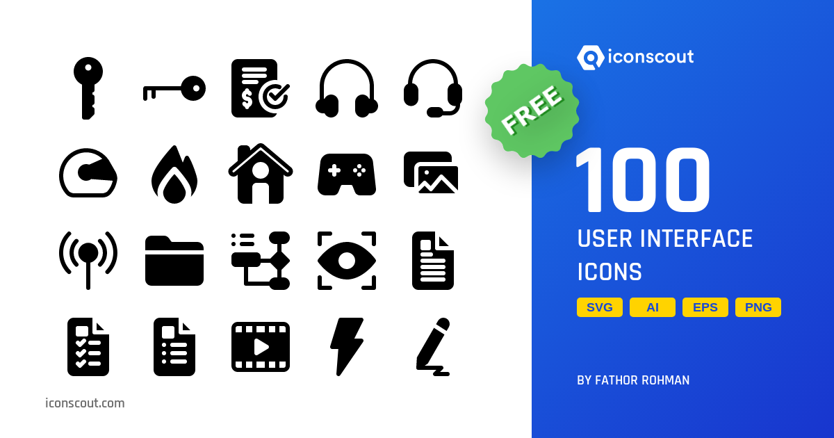 Free User Interface Icon Pack - 100 Glyph User Interface Icons | SVG ...