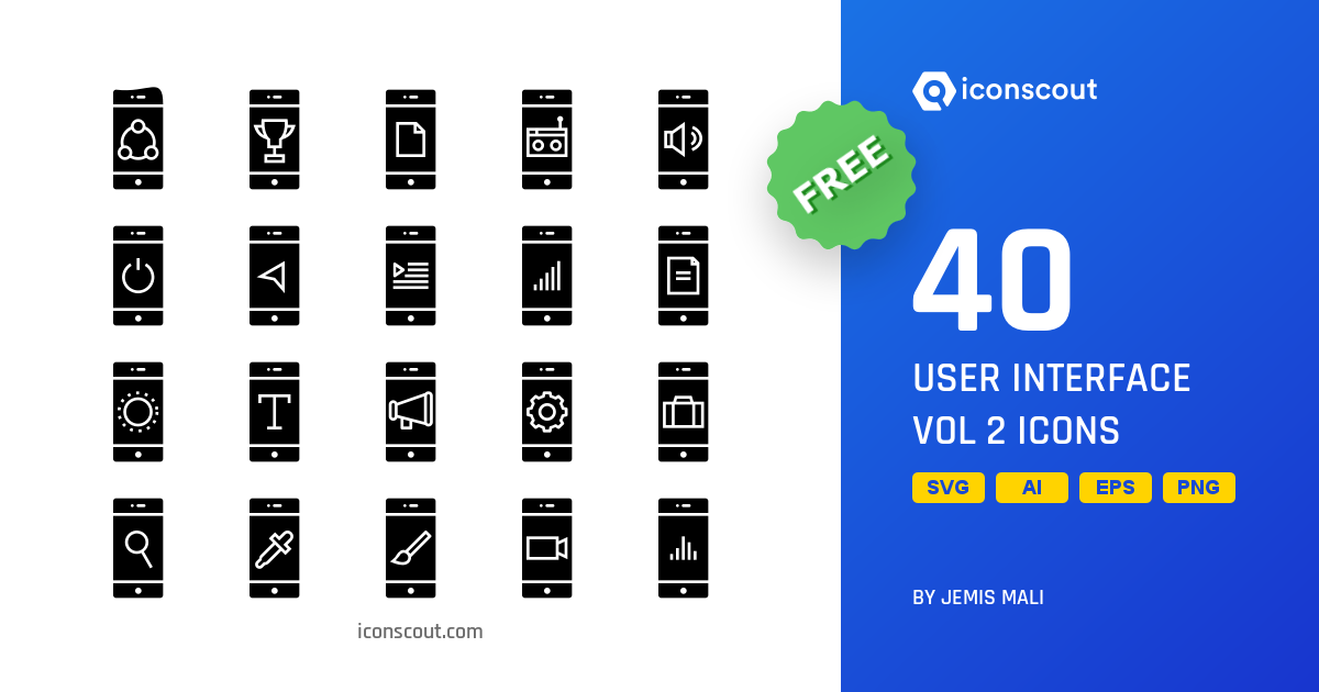 Free User Interface Vol 2 Icon Pack - 40 Glyph User Interface Icons ...
