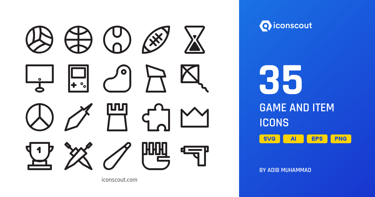 Game And Item Icon Pack - 35 Line Sports & Games Icons | SVG, PNG, ICO ...