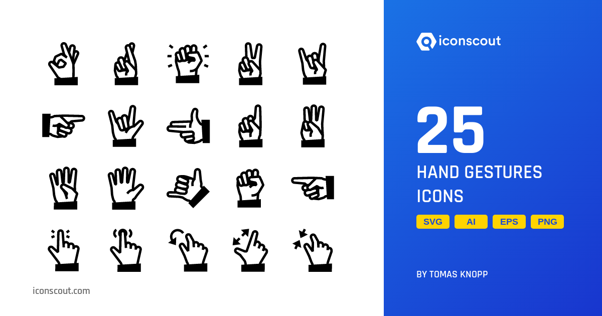 Hand Gestures Icon Pack - 25 Line Sign & Symbols Icons | SVG, PNG, ICO ...