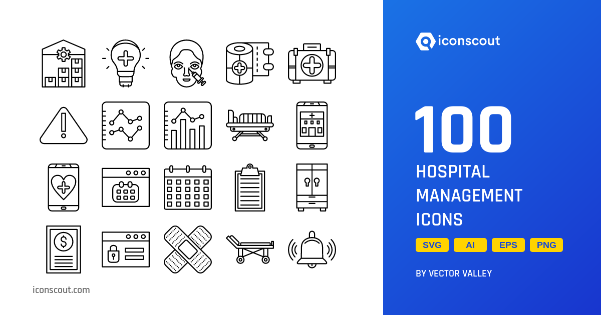 Hospital Management Icon Pack - 100 Line Healthcare & Medical Icons