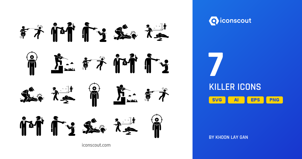 Killer Icon Pack - 7 Glyph Crime & Security Icons | SVG, PNG, ICO Available