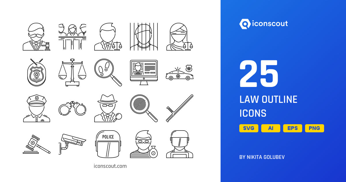 Law Outline Icon Pack 25 Line Crime & Security Icons SVG, PNG, ICO