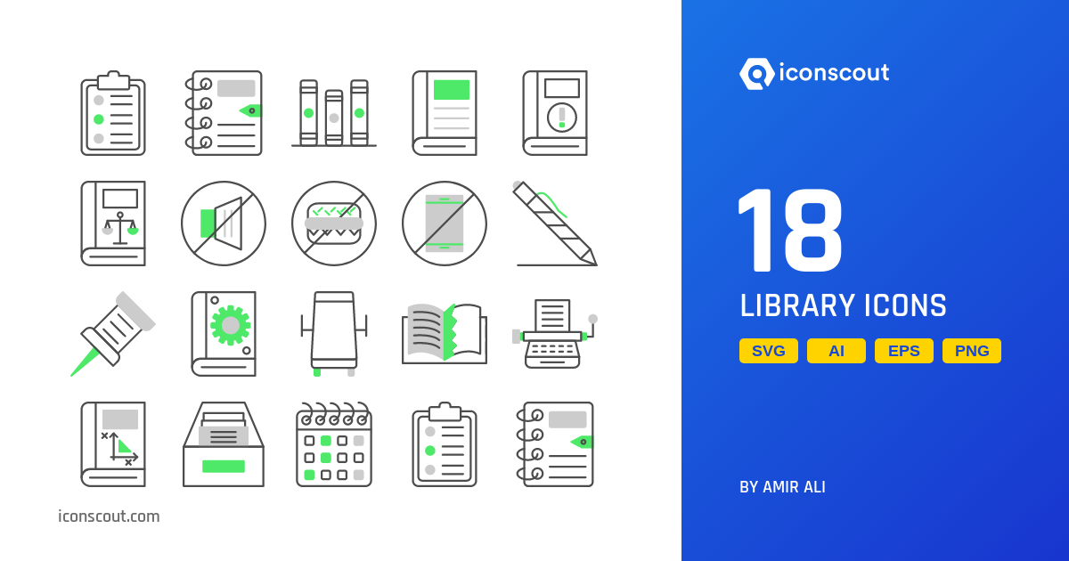Library Icon Pack - 18 Dual Tone School & Education Icons | SVG, PNG ...