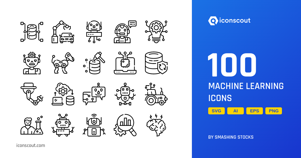 Machine Learning Icon Pack - 100 Line Science & Technology Icons | SVG ...