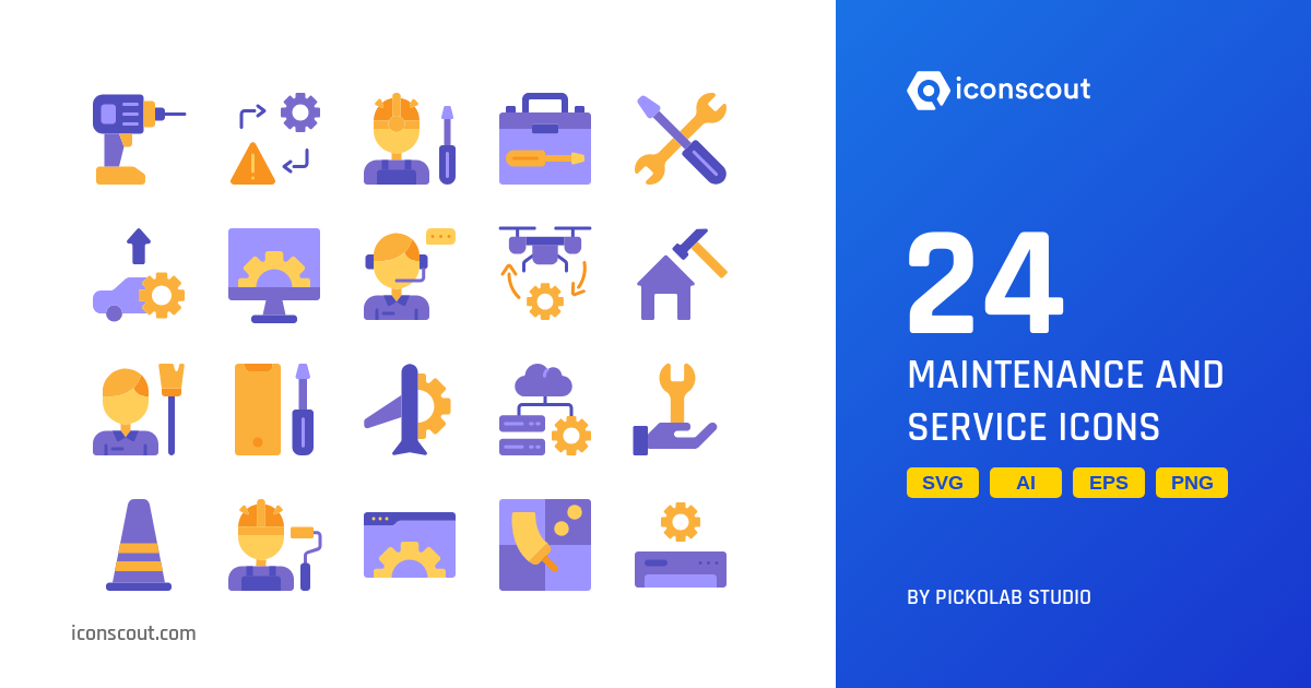 Maintenance And Service Icon Pack 24 Flat Services Icons SVG, PNG