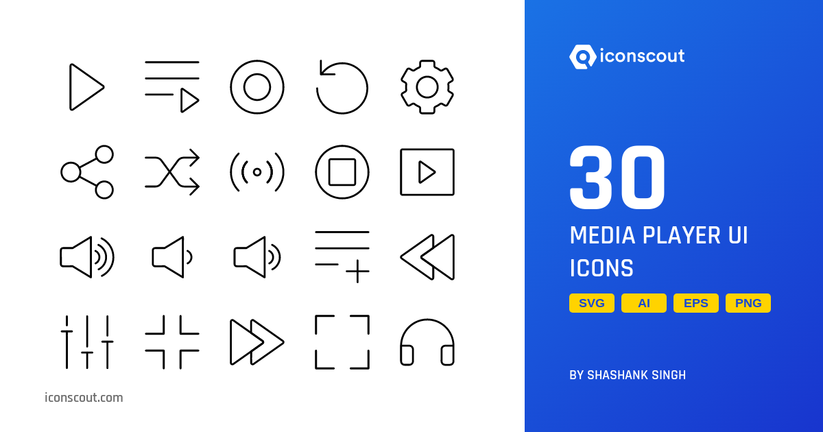 Media Player UI Icon Pack 30 Free Download User Interface Icons
