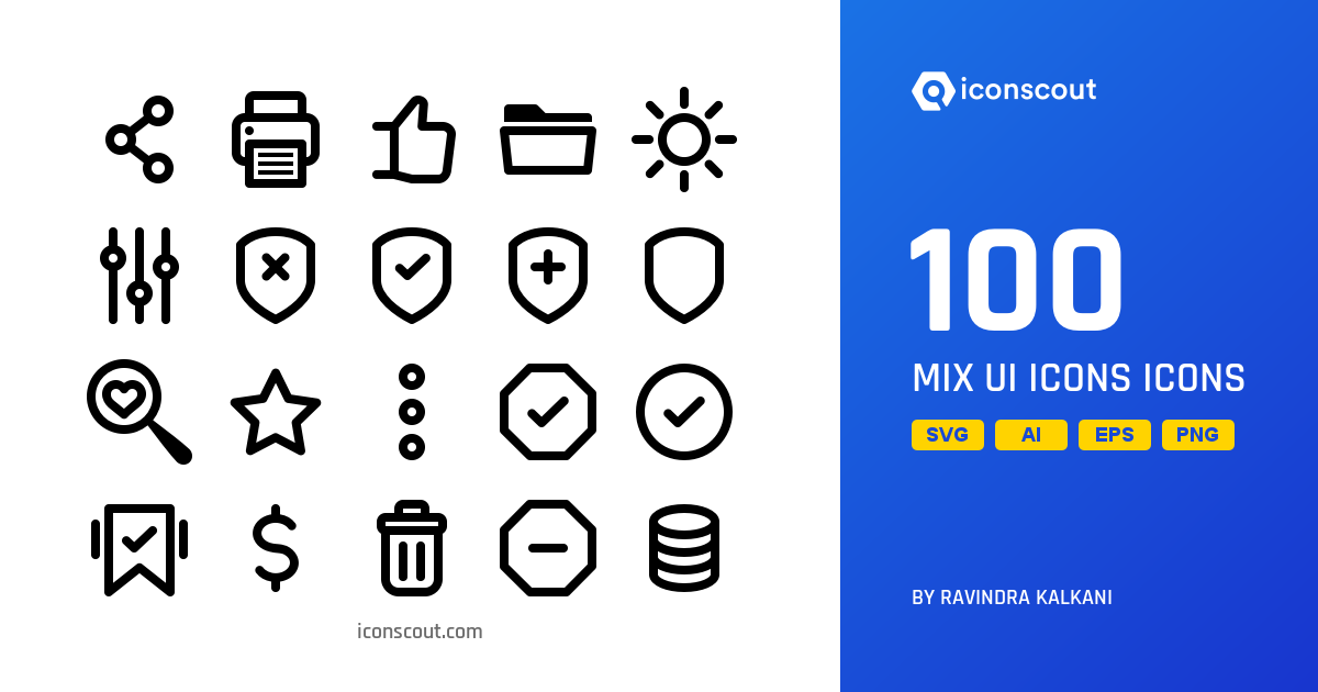 Mix UI Icons Icon Pack - 100 Line User Interface Icons | SVG, PNG, ICO ...