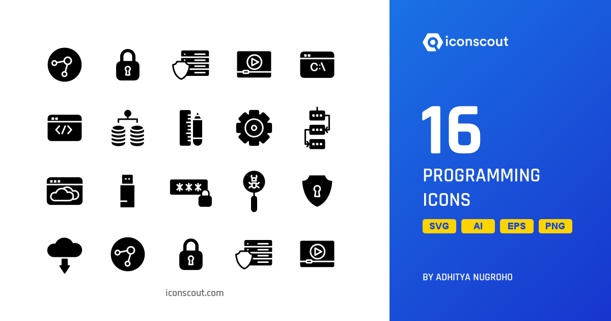 Programming Icon Pack - 16 Glyph Seo & Web Icons | SVG, PNG, ICO Available