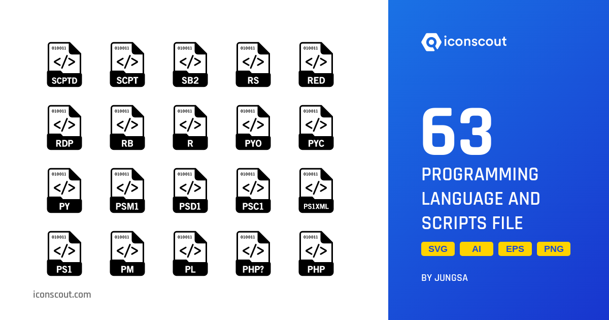 Programming Language And Scripts File Format Icon Pack - 63 Free ...