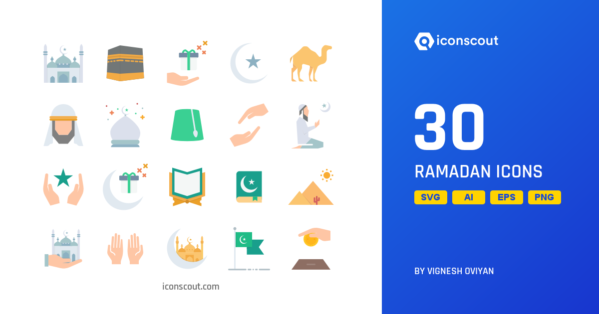  A set of 30 Ramadan-themed icons, suitable for use in child-friendly apps.