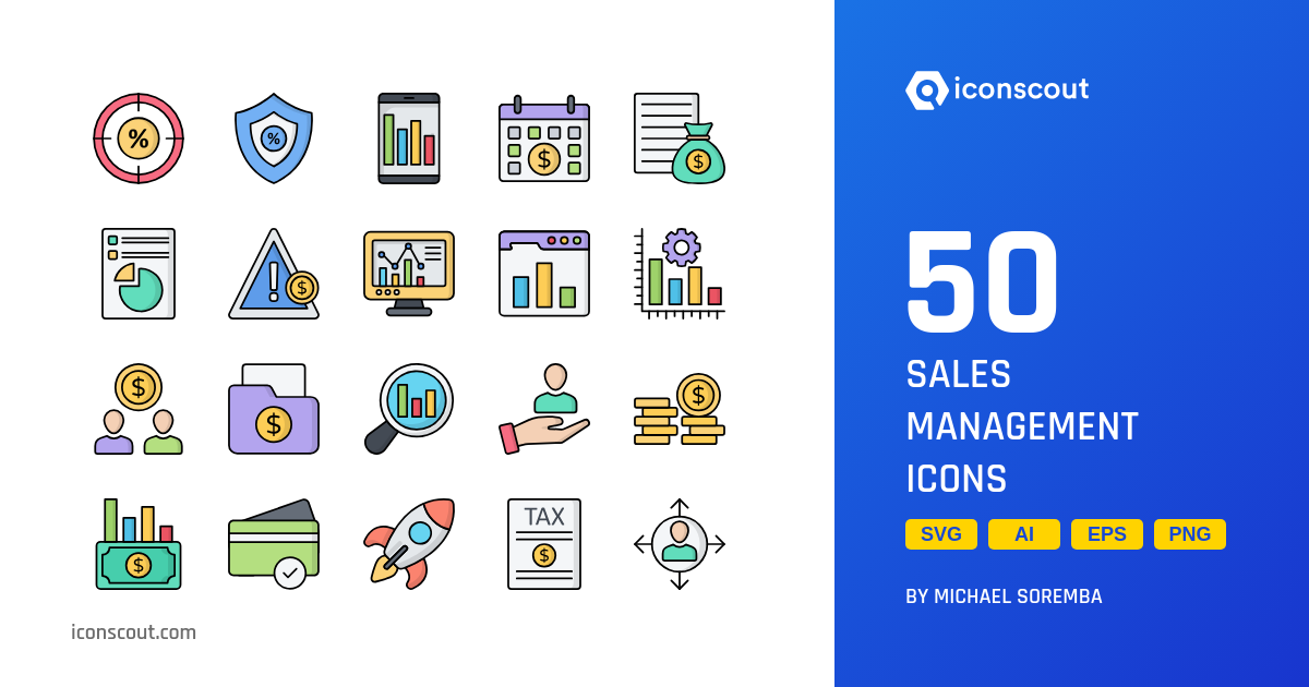 Sales Management Icon Pack - 50 Business Colored Outline Icons | IconScout