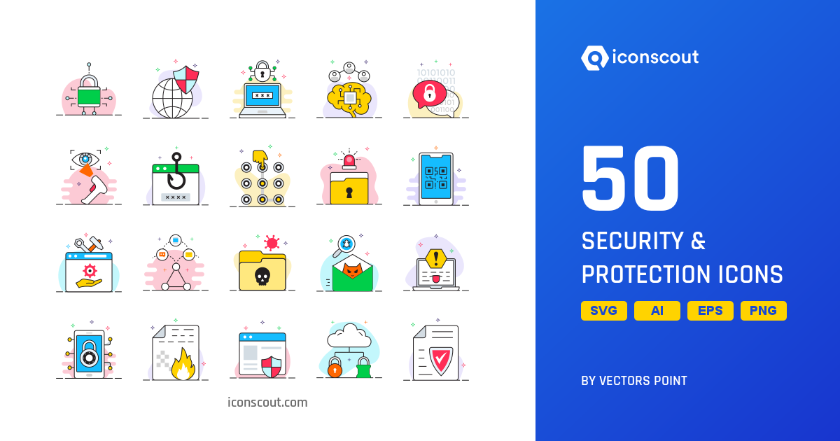 Security & Protection Icon Pack - 50 Colored Outline Crime & Security ...