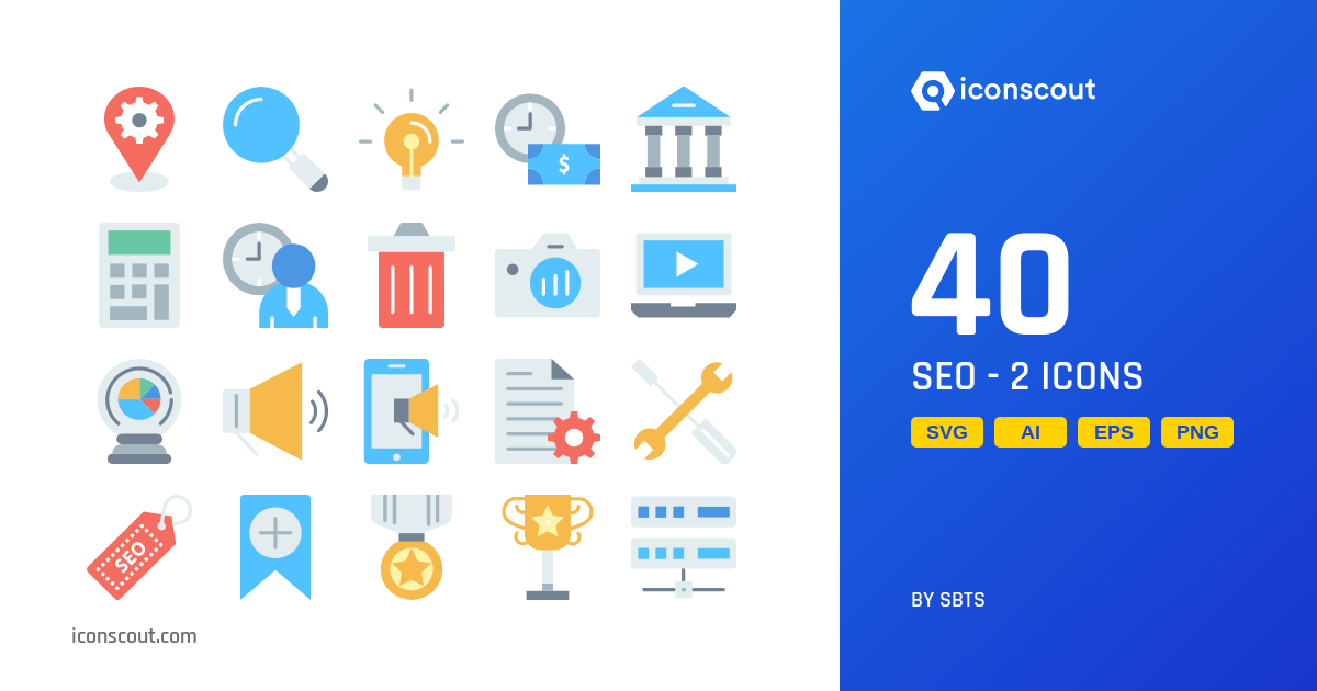 SEO - 2 Icon Pack - 40 Flat Seo & Web Icons | SVG, PNG, ICO Available